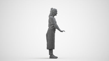 scanned 3D woman hospitality, photogrammetry people for Enscape and V-Ray, wireframe side view