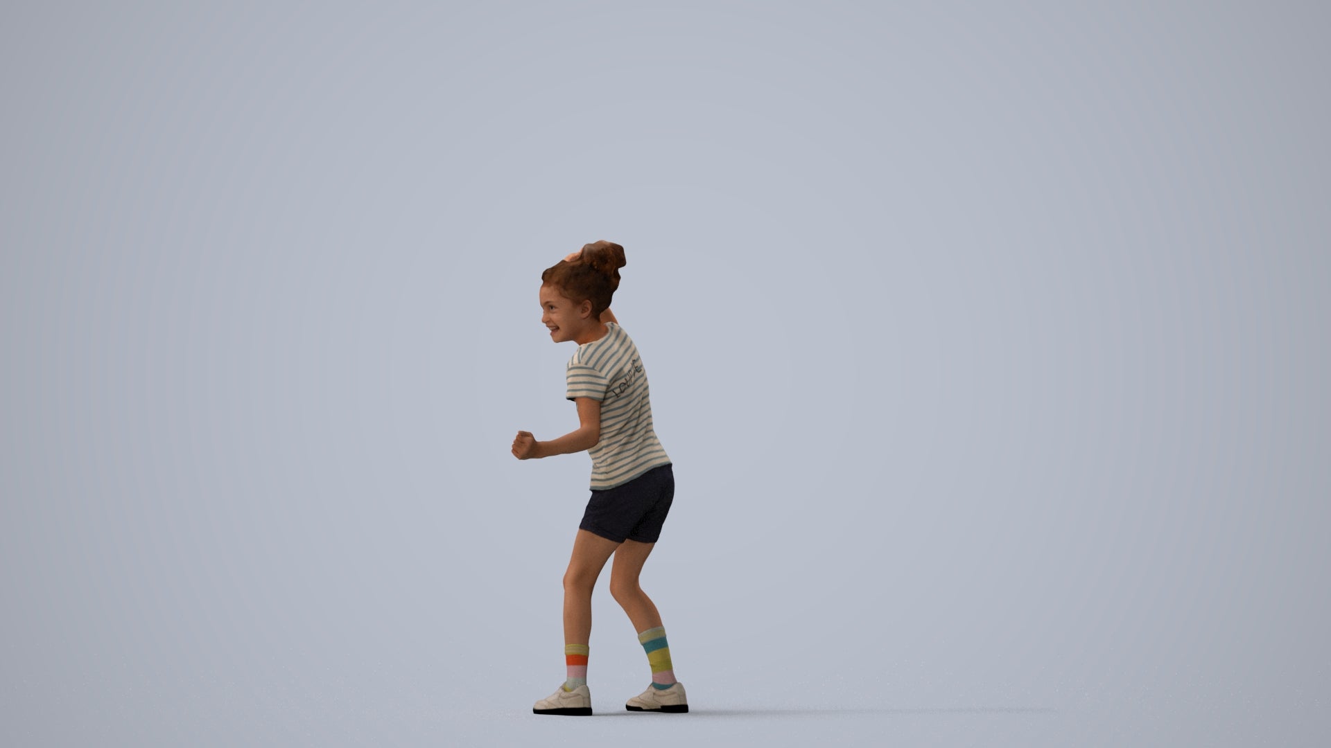 realistic 3D girl casual kids, scanned archviz people for Blender and 3ds Max, three-quarter view render