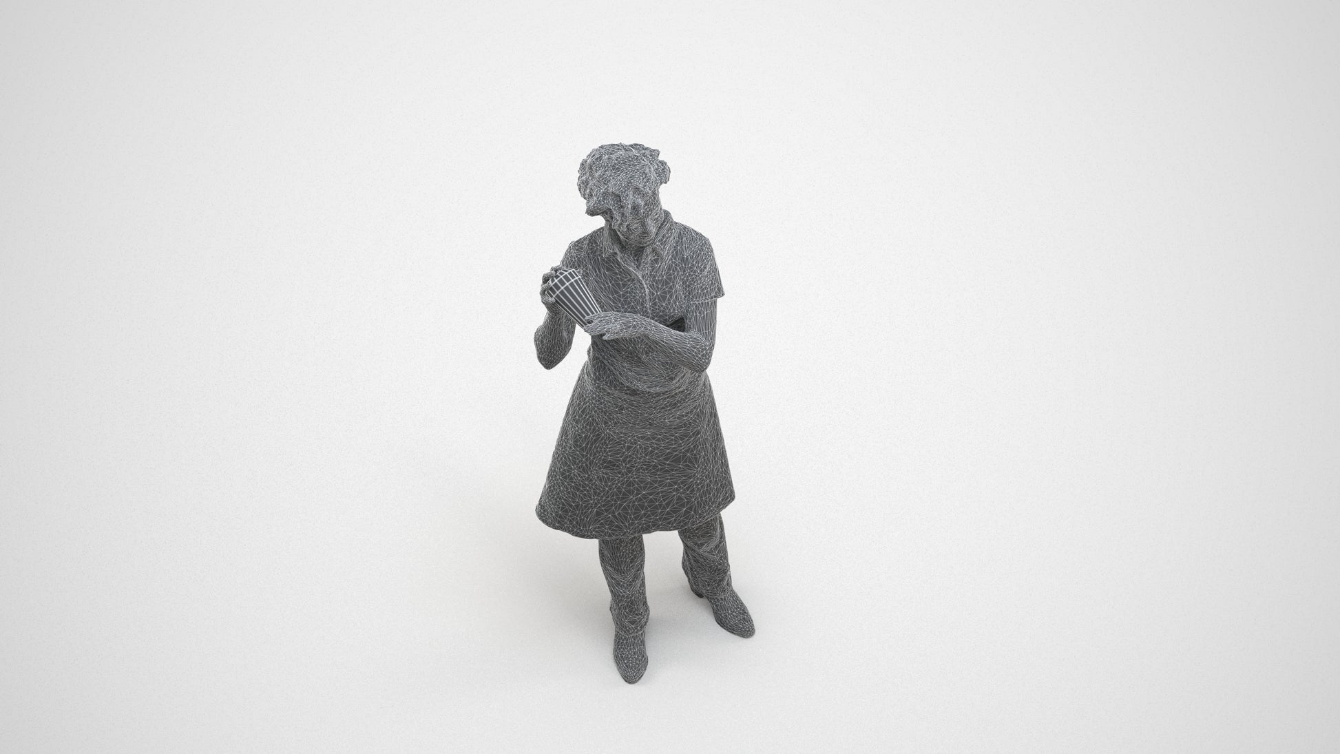3D people model woman hospitality, scanned human for 3ds Max rendering, wireframe three-quarter view