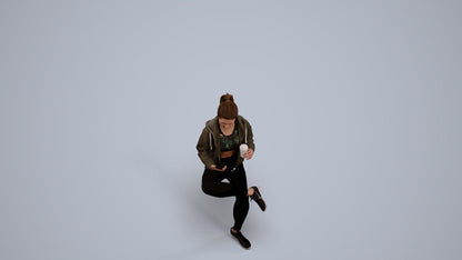 realistic 3D woman sport sitting, scanned archviz people for Blender and 3ds Max, back view render
