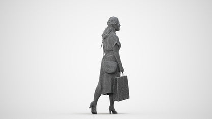 photogrammetry 3D woman casual walking, realistic human model archviz FBX, wireframe side view