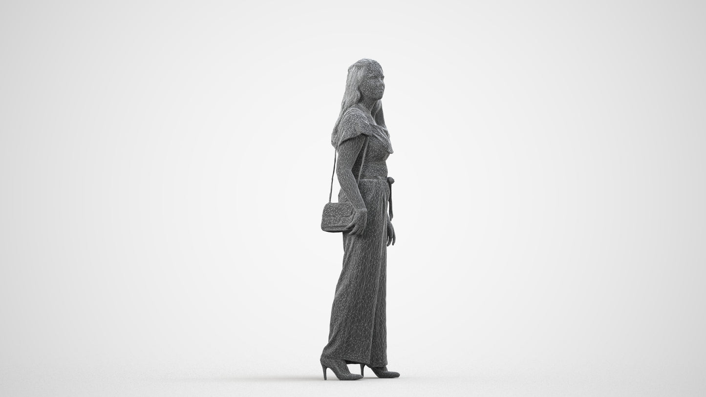 3D people model woman casual walking, scanned human for 3ds Max rendering, wireframe side view