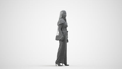 3D people model woman casual walking, scanned human for 3ds Max rendering, wireframe side view