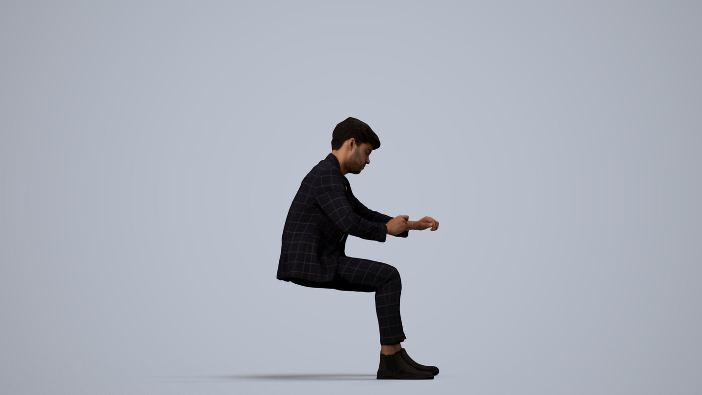 scanned 3D man business, photogrammetry people for Enscape and V-Ray, side view render