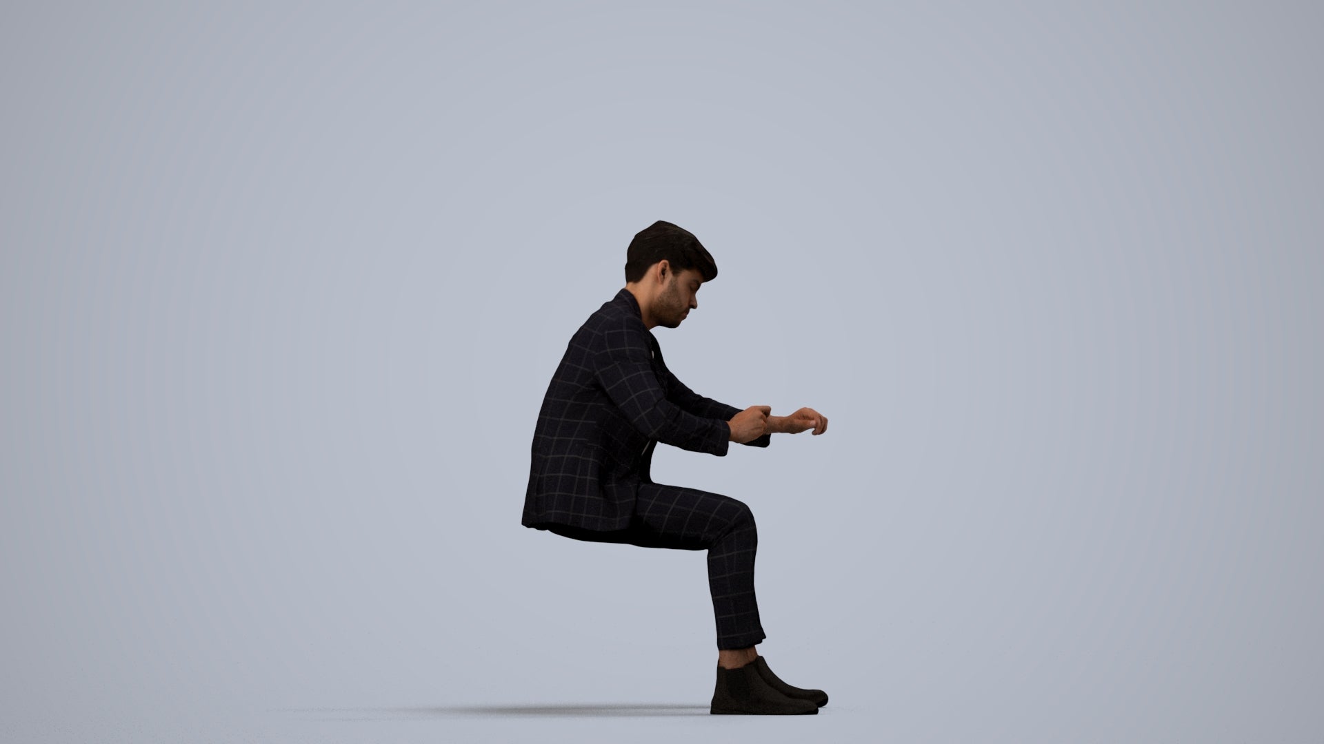 scanned 3D man business, photogrammetry people for Enscape and V-Ray, side view render