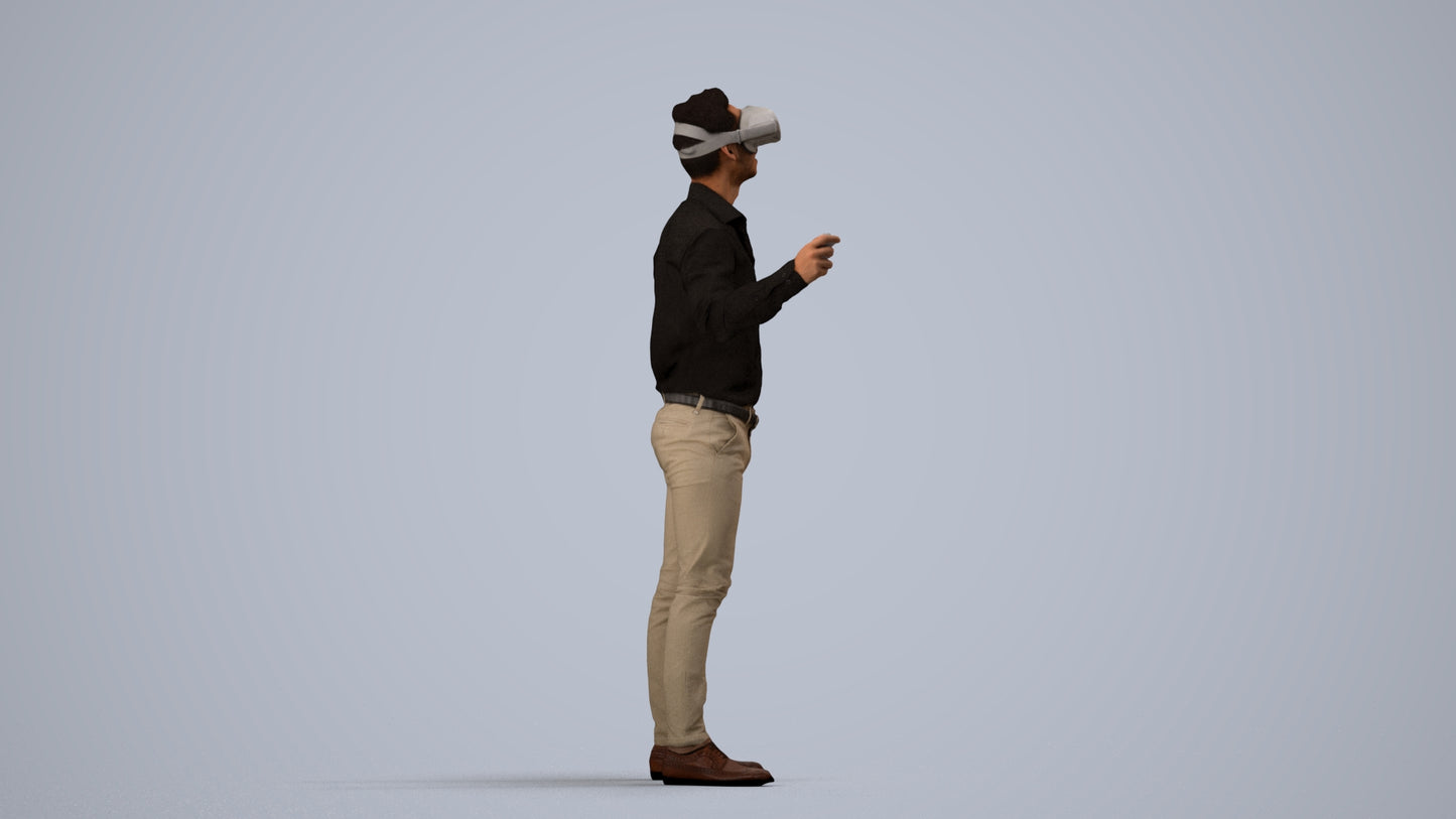 photogrammetry 3D man business standing, realistic human model archviz FBX, side view render