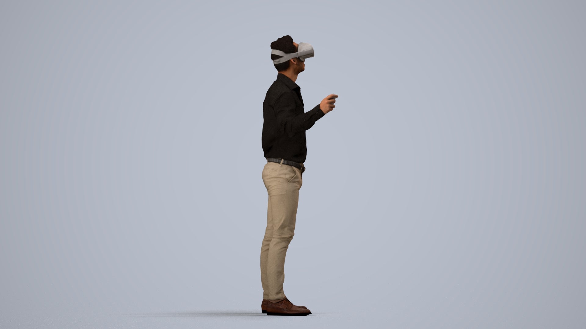 photogrammetry 3D man business standing, realistic human model archviz FBX, side view render