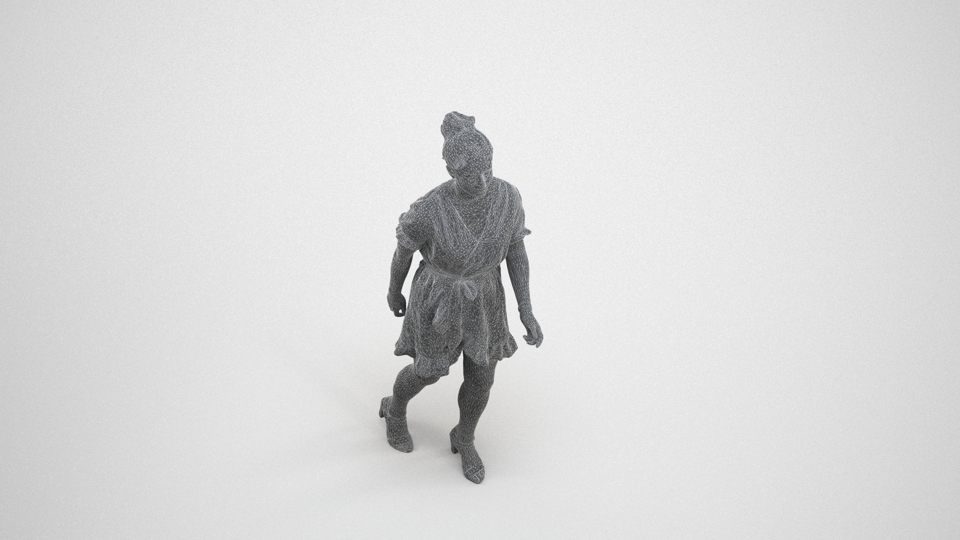 photogrammetry 3D woman casual walking, realistic human model archviz FBX, wireframe three-quarter view