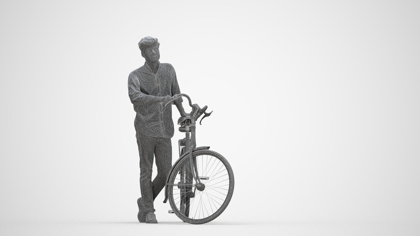 realistic 3D man casual sitting, scanned archviz people for Blender and 3ds Max, wireframe back view