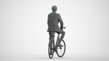 3D scanned man cycling business, photorealistic archviz people for Enscape and SketchUp, wireframe front view