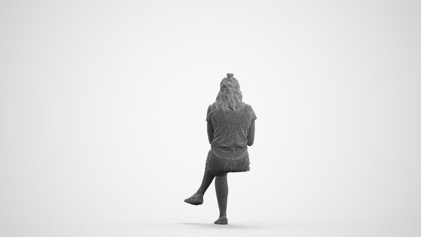 photogrammetry 3D girl casual kids, realistic human model archviz FBX, wireframe front view