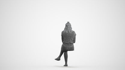 photogrammetry 3D girl casual kids, realistic human model archviz FBX, wireframe front view
