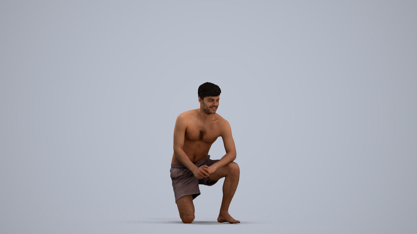 3D people model man pool, scanned human for 3ds Max rendering, standing pose render