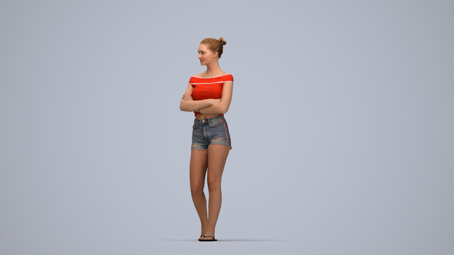 3D scanned girl walking casual, photorealistic archviz people for Enscape and SketchUp, top-down view render