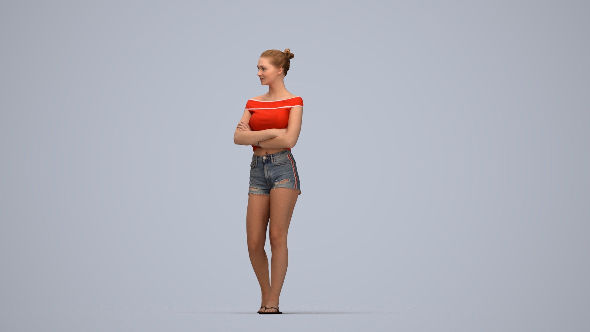 3D scanned girl walking casual, photorealistic archviz people for Enscape and SketchUp, top-down view render