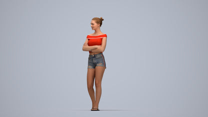 3D scanned girl walking casual, photorealistic archviz people for Enscape and SketchUp, top-down view render