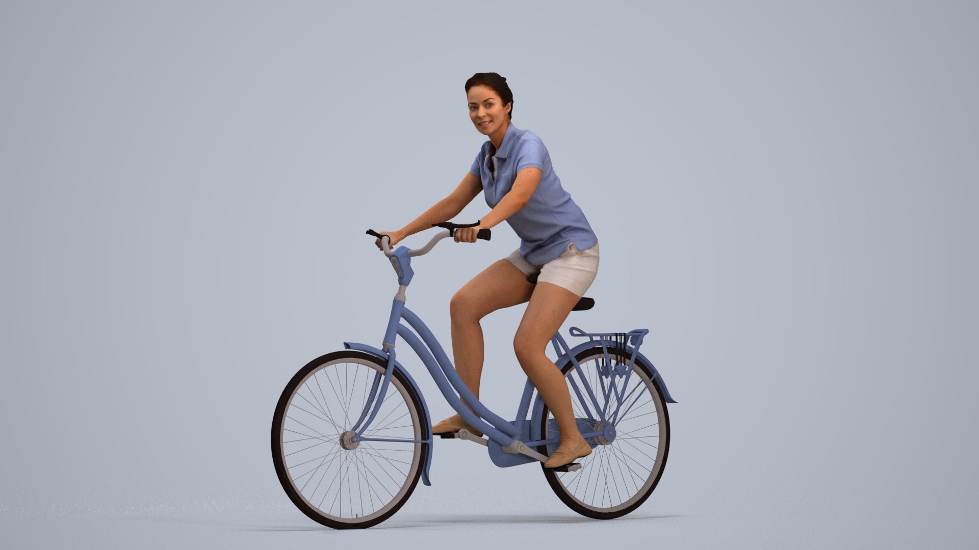 3D people model woman casual cycling, scanned human for 3ds Max rendering, standing pose render