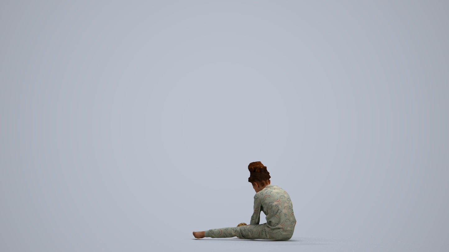3D human model girl kids, photogrammetry scanned person for archviz, front view render