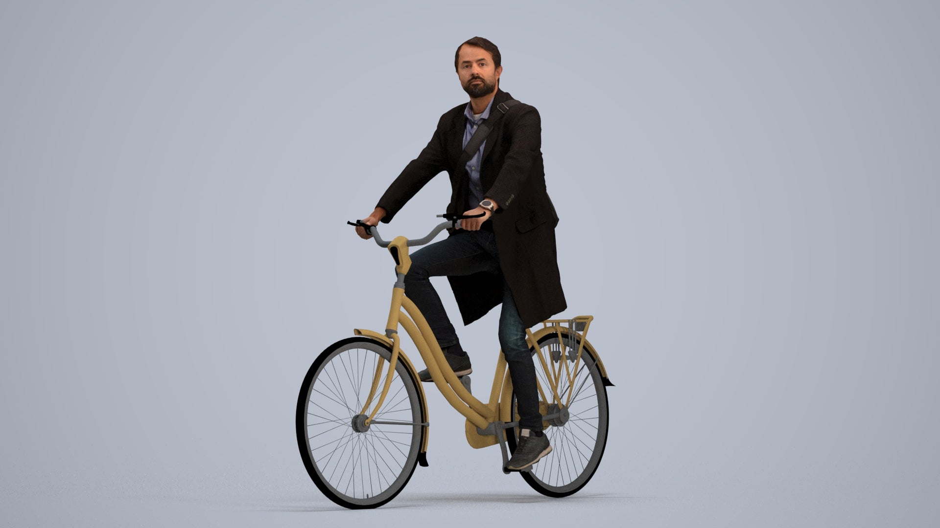 realistic 3D human man business cycling, archviz people FBX OBJ for Blender, standing pose render