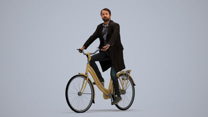 realistic 3D human man business cycling, archviz people FBX OBJ for Blender, standing pose render