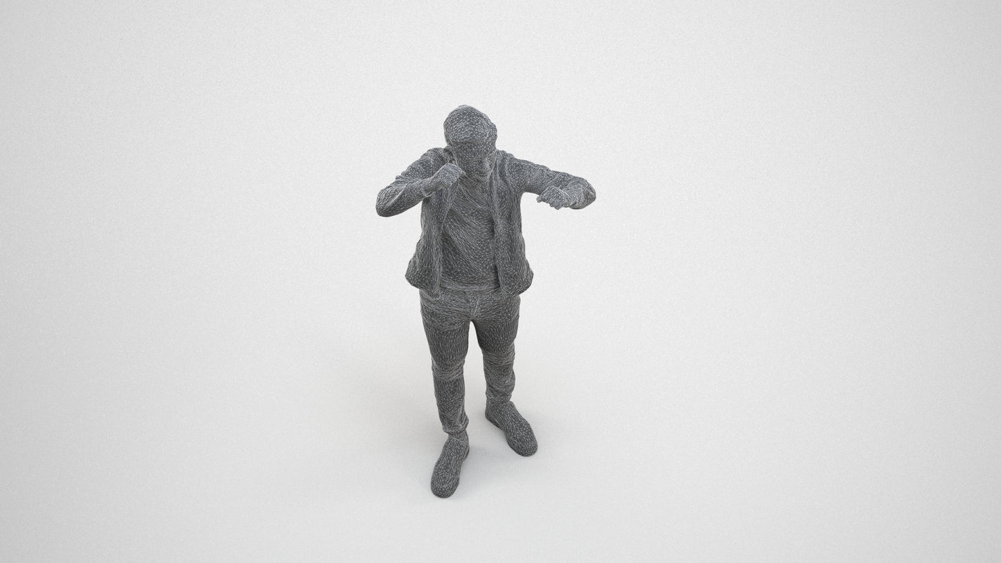 realistic 3D human boy casual kids, archviz people FBX OBJ for Blender, wireframe three-quarter view