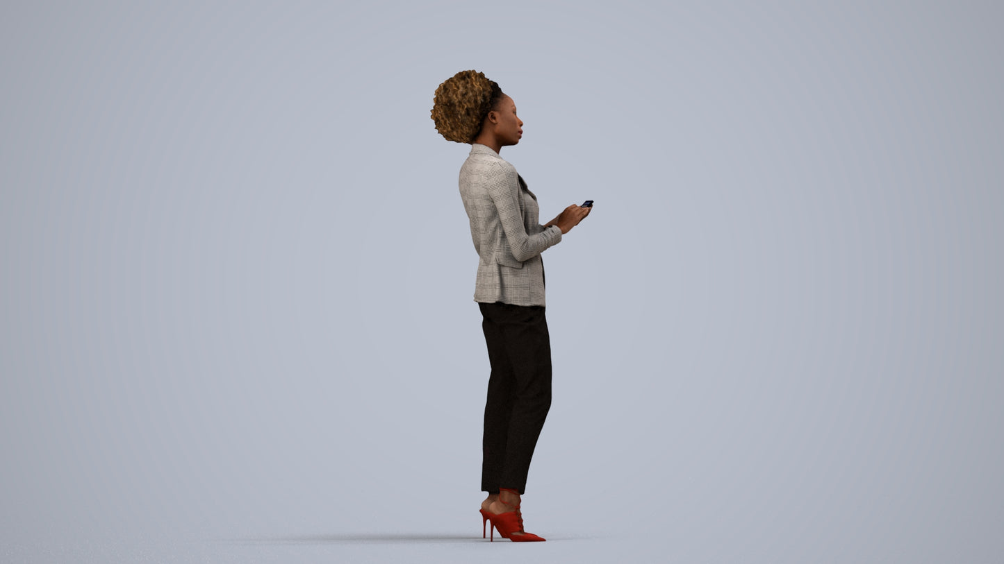 3D people model woman business standing, scanned human for 3ds Max rendering, side view render
