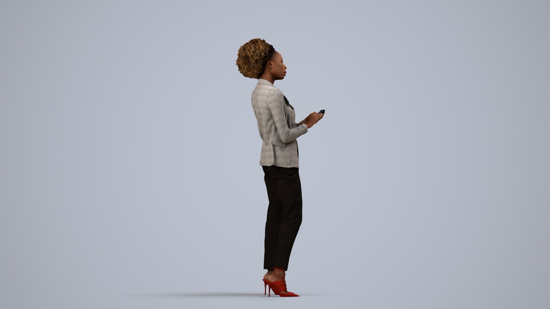 3D people model woman business standing, scanned human for 3ds Max rendering, side view render