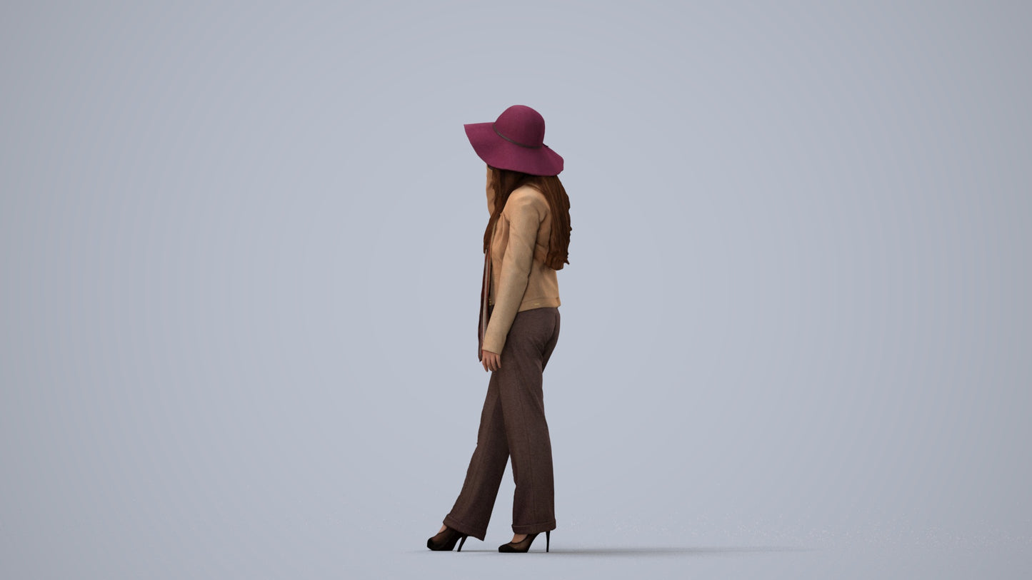 realistic 3D people woman casual standing, render-ready for V-Ray and Corona, FBX OBJ, three-quarter view render
