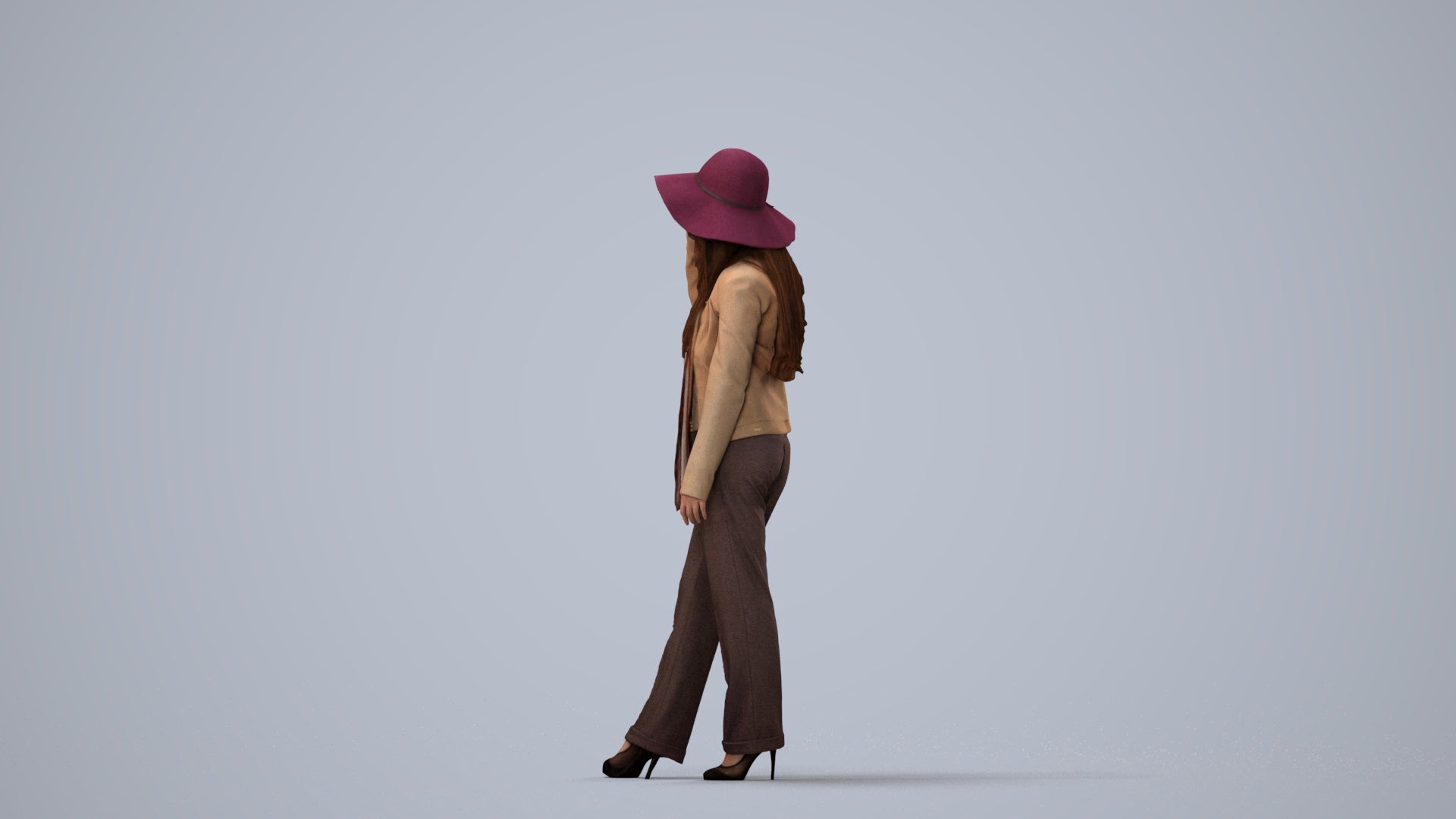 realistic 3D people woman casual standing, render-ready for V-Ray and Corona, FBX OBJ, three-quarter view render