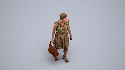 realistic 3D woman casual walking, scanned archviz people for Blender and 3ds Max, back view render