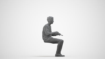 realistic 3D man casual sitting, scanned archviz people for Blender and 3ds Max, wireframe side view