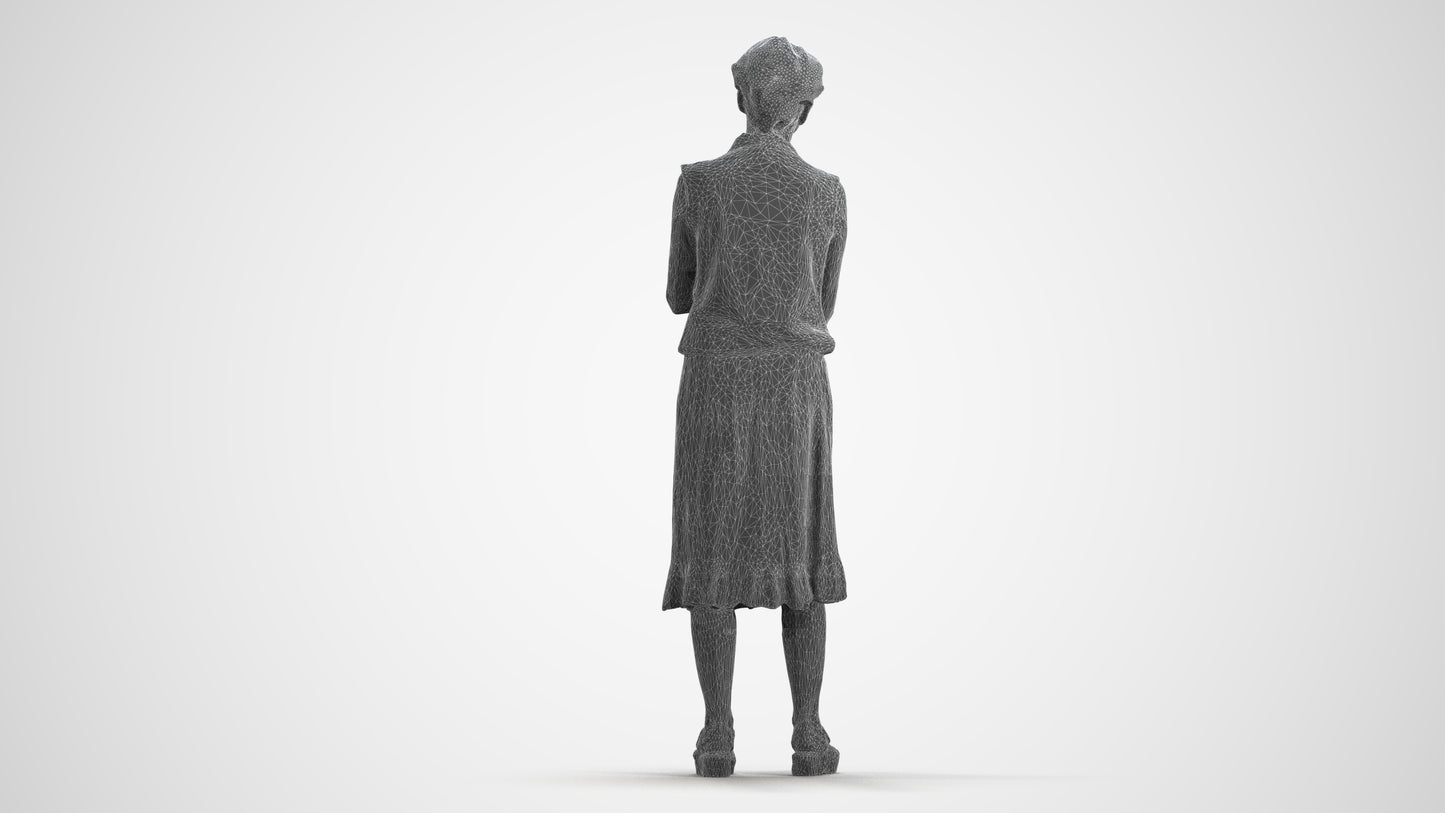 realistic 3D human woman casual standing, archviz people FBX OBJ for Blender, wireframe front view