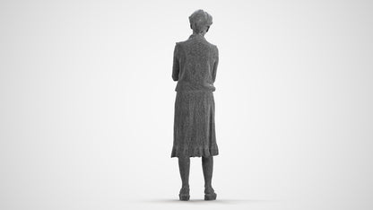 realistic 3D human woman casual standing, archviz people FBX OBJ for Blender, wireframe front view