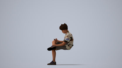 realistic 3D human boy casual kids, archviz people FBX OBJ for Blender, three-quarter view render
