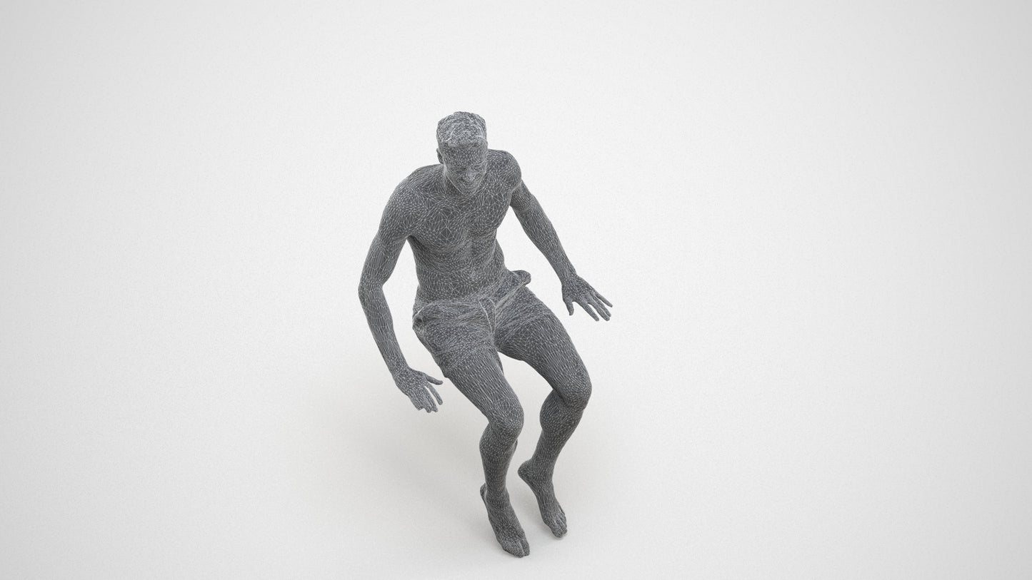 realistic 3D man pool, scanned archviz people for Blender and 3ds Max, wireframe three-quarter view