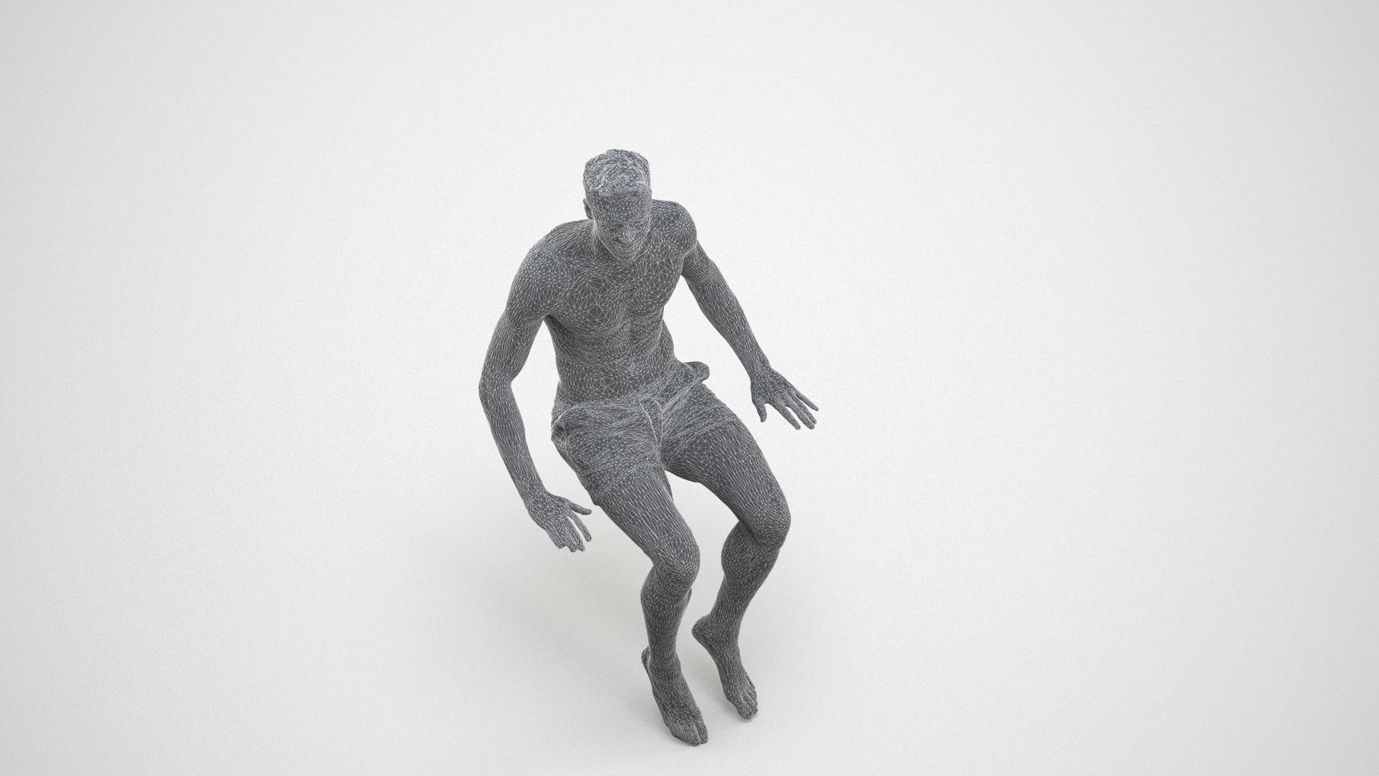 realistic 3D man pool, scanned archviz people for Blender and 3ds Max, wireframe three-quarter view