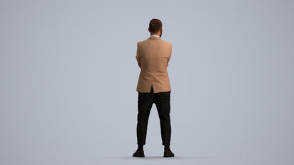 3D human model man business, photogrammetry scanned person for archviz, front view render