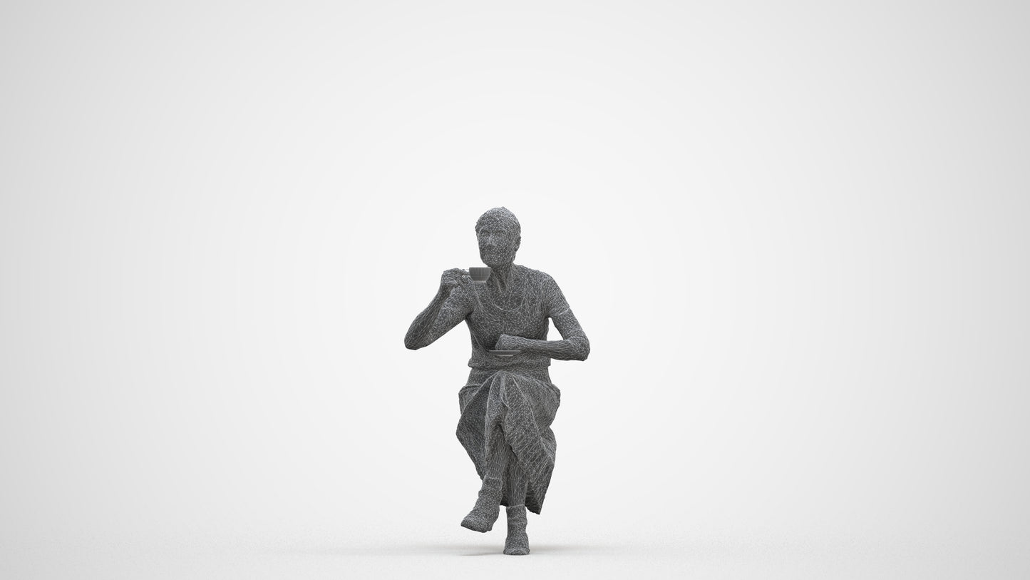 realistic 3D people senior woman casual sitting, render-ready for V-Ray and Corona, FBX OBJ, three-quarter front view render