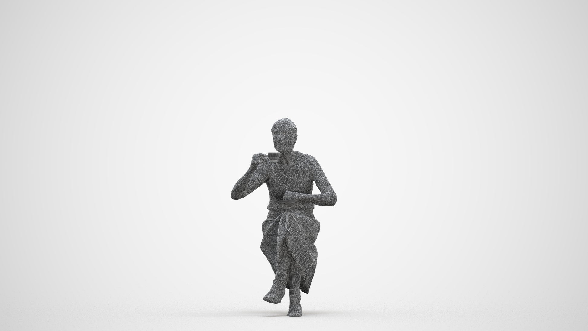 realistic 3D people senior woman casual sitting, render-ready for V-Ray and Corona, FBX OBJ, three-quarter front view render