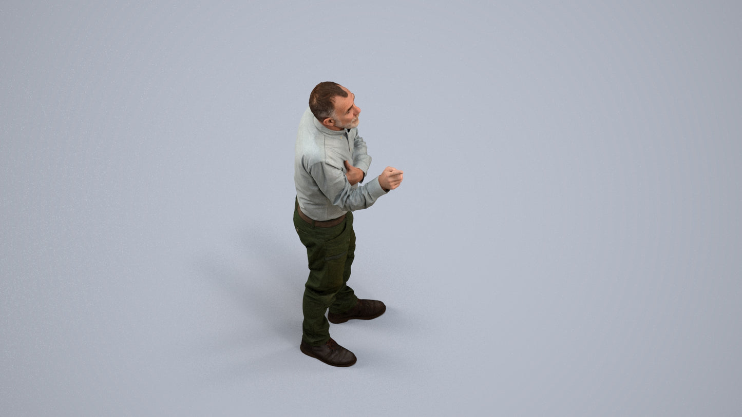 realistic 3D human senior man casual standing, archviz people FBX OBJ for Blender, back view render