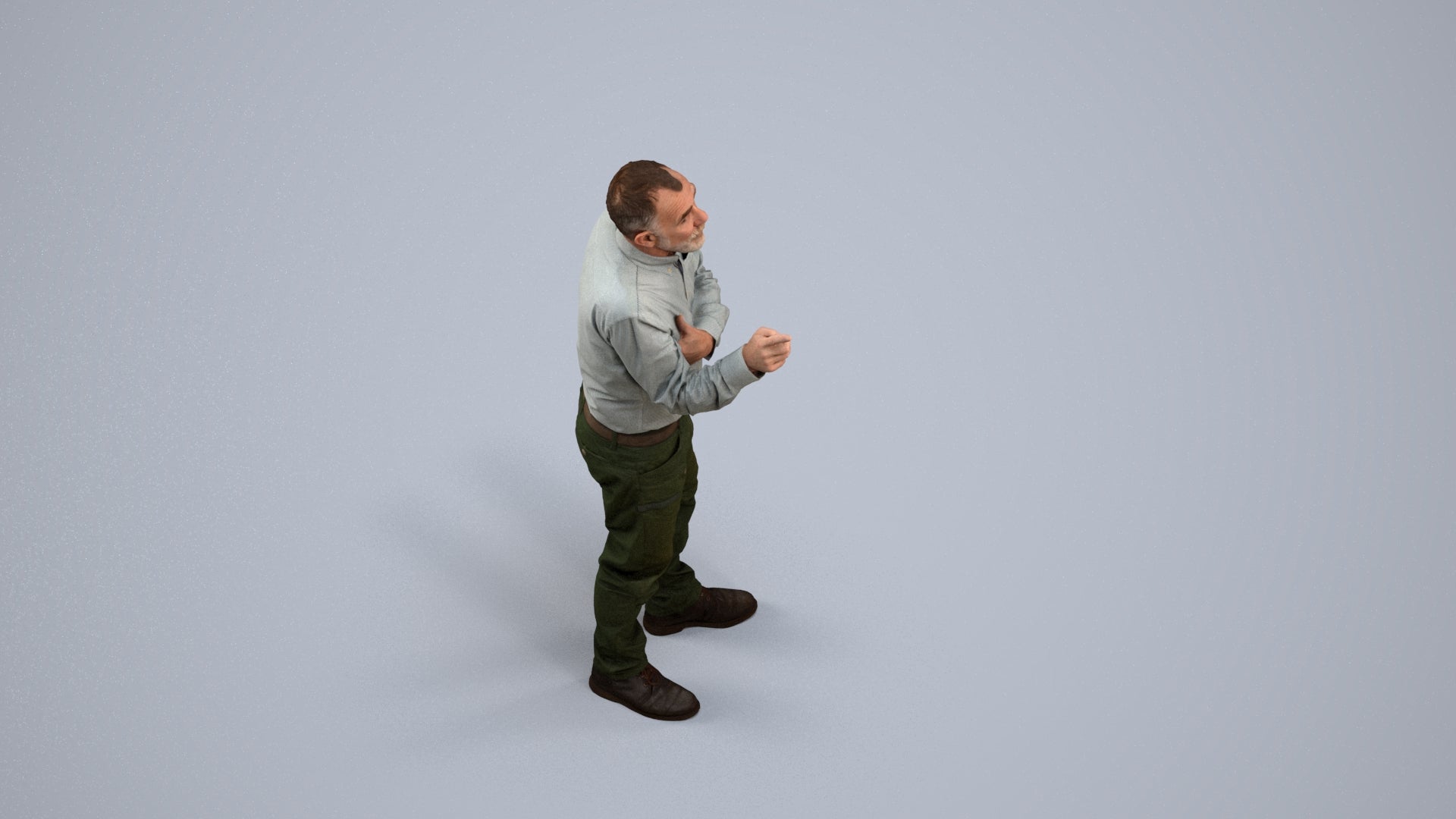 realistic 3D human senior man casual standing, archviz people FBX OBJ for Blender, back view render