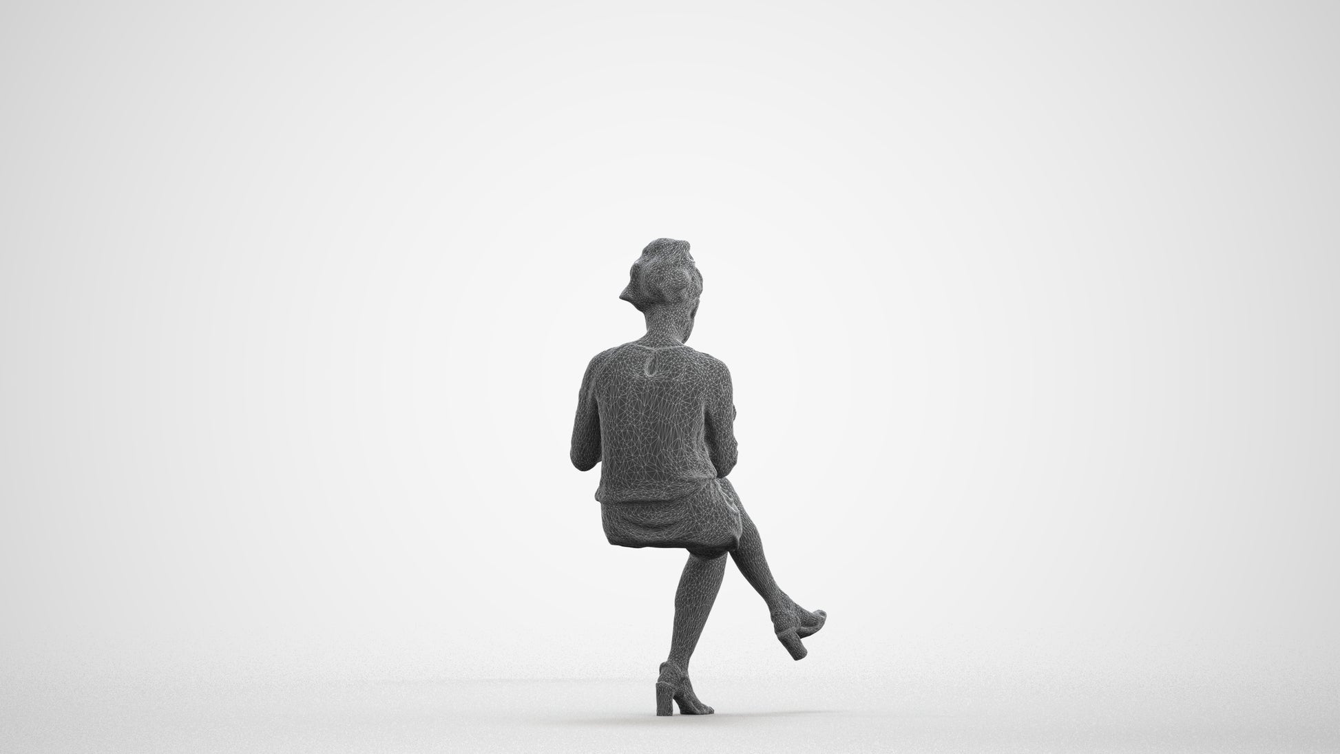 realistic 3D people woman casual sitting, render-ready for V-Ray and Corona, FBX OBJ, wireframe front view