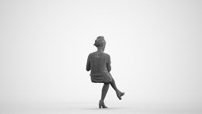 realistic 3D people woman casual sitting, render-ready for V-Ray and Corona, FBX OBJ, wireframe front view
