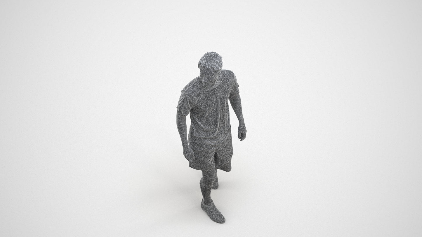 3D scanned man sport, photorealistic archviz people for Enscape and SketchUp, wireframe three-quarter view
