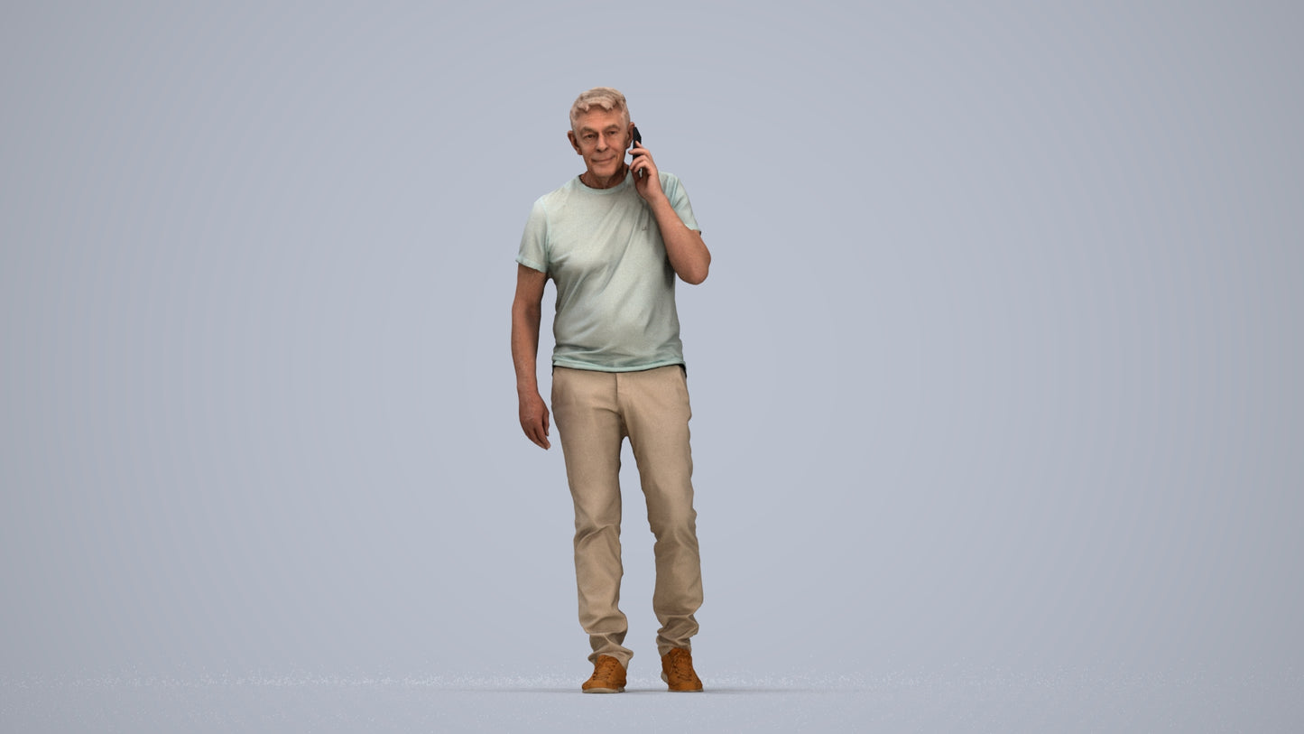 realistic 3D human senior man casual walking, archviz people FBX OBJ for Blender, top-down view render