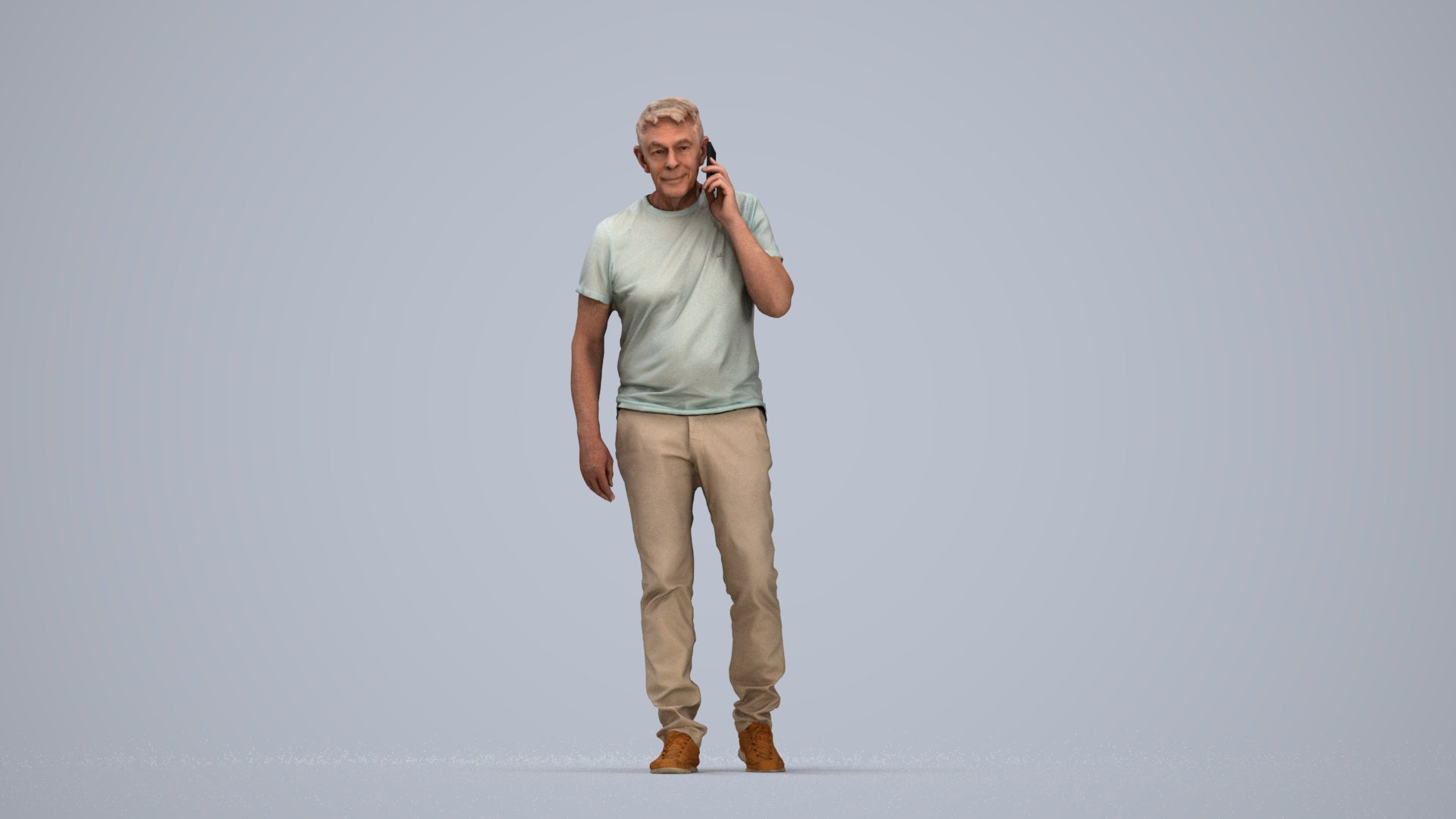 realistic 3D human senior man casual walking, archviz people FBX OBJ for Blender, top-down view render