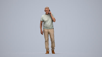 realistic 3D human senior man casual walking, archviz people FBX OBJ for Blender, top-down view render