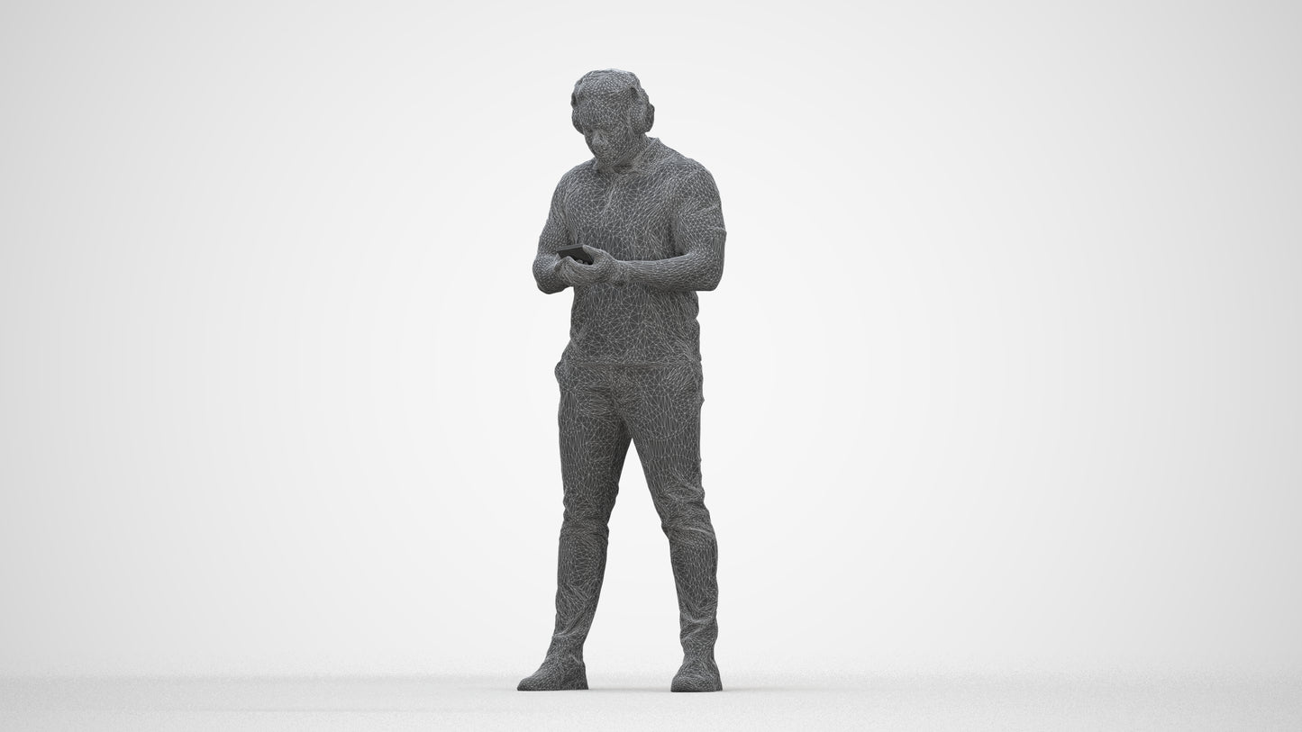 3D people model man casual standing, scanned human for 3ds Max rendering, wireframe back view
