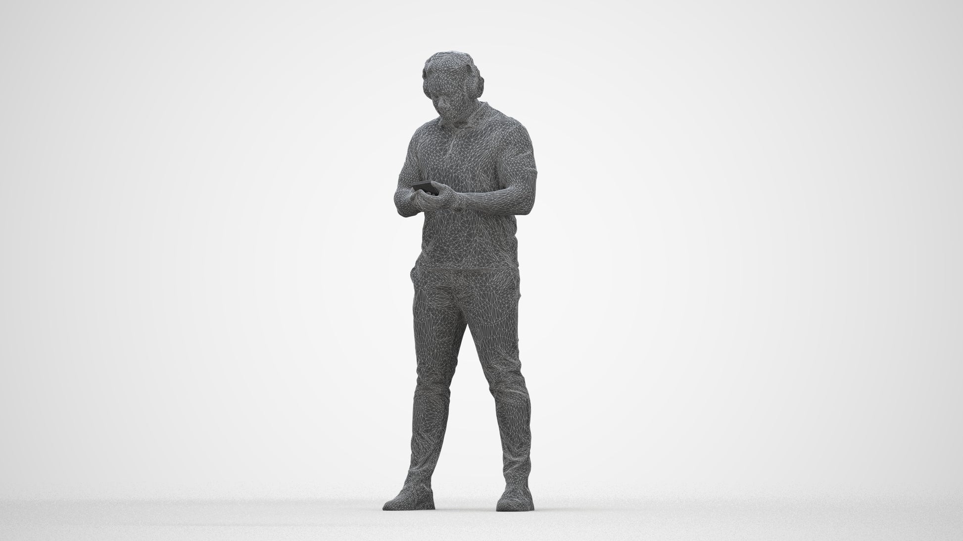 3D people model man casual standing, scanned human for 3ds Max rendering, wireframe back view