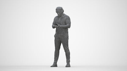 3D people model man casual standing, scanned human for 3ds Max rendering, wireframe back view